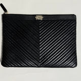 CHANEL  Calfskin Chevron Medium Boy Cosmetic Case Black