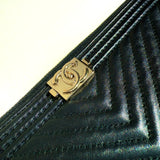 CHANEL  Calfskin Chevron Medium Boy Cosmetic Case Black