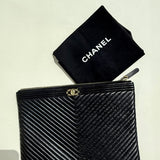 CHANEL  Calfskin Chevron Medium Boy Cosmetic Case Black
