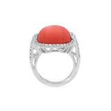 18KT White Gold Coral and Diamond Ring – 0.60CT TWD, Size 7