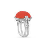 18KT White Gold Coral and Diamond Ring – 0.60CT TWD, Size 7