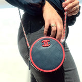 Chanel color pop Round Clutch with Chain Quilted Lambskin Blue Pink