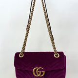 Gucci GG Marmont Flap Bag Matelasse Velvet Medium Pre-loved