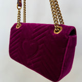 Gucci GG Marmont Flap Bag Matelasse Velvet Medium Pre-loved