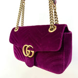 Gucci GG Marmont Flap Bag Matelasse Velvet Medium Pre-loved