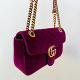 Gucci GG Marmont Flap Bag Matelasse Velvet Medium Pre-loved