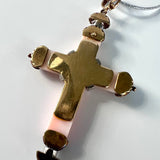 Mary - 14KT White Gold and Yellow Gold Coral Diamond Cross Pendant Vintage Estate Jewelry