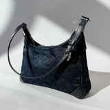 LOUIS VUITTON Vintage LV Monogram Little Boulogne Mini Shoulder Bag Black Satin