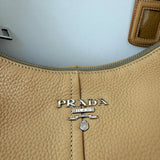 Prada Vitello Daino Zip Top Hobo Neutral Beige Pre-Loved