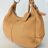 Prada Vitello Daino Zip Top Hobo Neutral Beige Pre-Loved