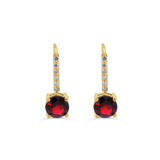 14KT Yellow Gold Garnet and Diamond Earrings – 4CT Garnet & 24CT Diamonds, 25mm Elegant Drop Design