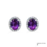 Lilac - 14KT White Gold Amethyst and Diamond Stud Earrings