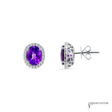 Lilac - 14KT White Gold Amethyst and Diamond Stud Earrings