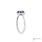 Cooperi - 14KT White Gold Oval Amethyst &amp; Diamond Halo Ring