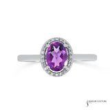 Cooperi - 14KT White Gold Oval Amethyst &amp; Diamond Halo Ring