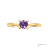 Heather - 14KT Yellow Gold Round Amethyst Solitaire Ring