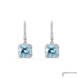 Damascena - 14KT White Gold Round Aquamarine and Diamond Dangle Earrings