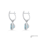 Damascena - 14KT White Gold Round Aquamarine and Diamond Dangle Earrings