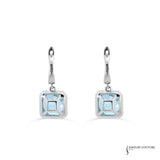 Damascena - 14KT White Gold Round Aquamarine and Diamond Dangle Earrings