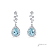 14KT White Gold Pear-Cut Aquamarine and Diamond Dangle Earrings