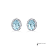 Passiflora - 14KT White Gold Oval Aquamarine and Diamond Halo Stud Earrings