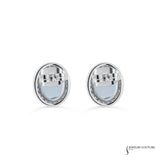 Passiflora - 14KT White Gold Oval Aquamarine and Diamond Halo Stud Earrings