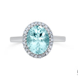 Amsonia - 14KT White Gold Oval Aquamarine and Diamond Halo Ring