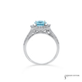 Viola  - 14KT White Gold Round Aquamarine and Diamond Halo Ring