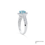 Viola  - 14KT White Gold Round Aquamarine and Diamond Halo Ring