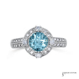 Viola  - 14KT White Gold Round Aquamarine and Diamond Halo Ring