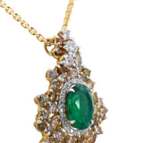 Gold Emerald Pendant with 2.56 CT Oval Emerald & 2.10 CTW Diamond Halo 14KT Yellow Gold