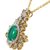 Gold Emerald Pendant with 2.56 CT Oval Emerald & 2.10 CTW Diamond Halo 14KT Yellow Gold
