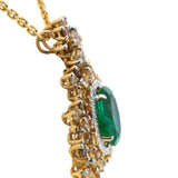 Gold Emerald Pendant with 2.56 CT Oval Emerald & 2.10 CTW Diamond Halo 14KT Yellow Gold