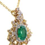 Gold Emerald Pendant with 2.56 CT Oval Emerald & 2.10 CTW Diamond Halo 14KT Yellow Gold