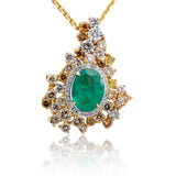 Gold Emerald Pendant with 2.56 CT Oval Emerald & 2.10 CTW Diamond Halo 14KT Yellow Gold