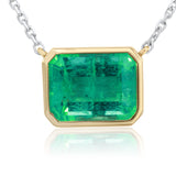 Gold Emerald Necklace 18KT Two-Tone  with Emerald & Diamond Accents – Elegant Bezel Setting