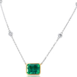 Gold Emerald Necklace 18KT Two-Tone  with Emerald & Diamond Accents – Elegant Bezel Setting