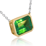 Gold Emerald Necklace 18KT Two-Tone  with Emerald & Diamond Accents – Elegant Bezel Setting