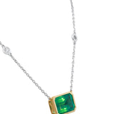 Gold Emerald Necklace 18KT Two-Tone  with Emerald & Diamond Accents – Elegant Bezel Setting