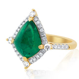 Emerald & Diamond Halo Ring 18KT Yellow Gold Geometrical -Shaped  – 3.61ct