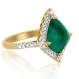 Emerald & Diamond Halo Ring 18KT Yellow Gold Geometrical -Shaped  – 3.61ct