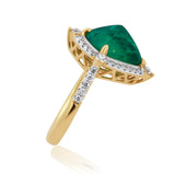 Emerald & Diamond Halo Ring 18KT Yellow Gold Geometrical -Shaped  – 3.61ct