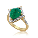 Emerald & Diamond Halo Ring 18KT Yellow Gold Geometrical -Shaped  – 3.61ct
