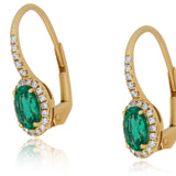 Emerald and Diamond Drop Earrings 14KT Yellow Gold