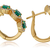14KT Yellow Gold Triple Halo Emerald Hoop Earrings 14KT Yellow Gold  – Oval Emeralds & Diamonds