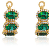 14KT Yellow Gold Triple Halo Emerald Hoop Earrings 14KT Yellow Gold  – Oval Emeralds & Diamonds