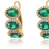14KT Yellow Gold Triple Halo Emerald Hoop Earrings 14KT Yellow Gold  – Oval Emeralds & Diamonds