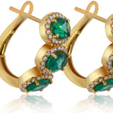 14KT Yellow Gold Triple Halo Emerald Hoop Earrings 14KT Yellow Gold  – Oval Emeralds & Diamonds