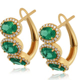 14KT Yellow Gold Triple Halo Emerald Hoop Earrings 14KT Yellow Gold  – Oval Emeralds & Diamonds