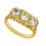 Antique-Inspired 18KT Yellow Gold Diamond Ring – Hand-Engraved with Vintage Charm
